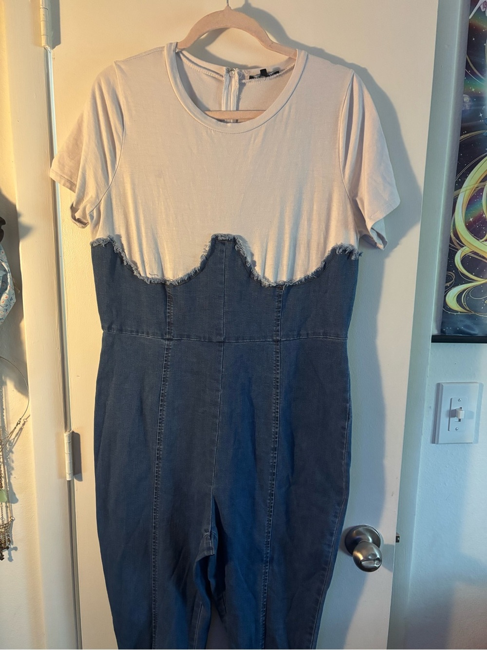 Fashion Nova Two-Tone Pink Top & Denim Blue Overalls